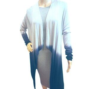 OSO Women's Lagenlook Flowy Open-Front Gray/Navy Ombre Cardigan |Sz.‎ M